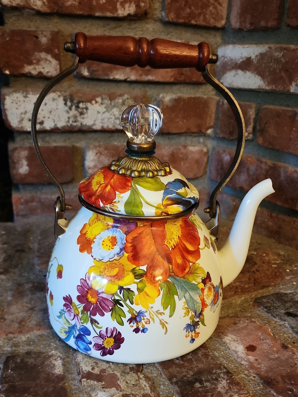 MacKenzie-Childs White Flower Market 3 Qt Enamel Tea Kettle - Picture 9 of 9